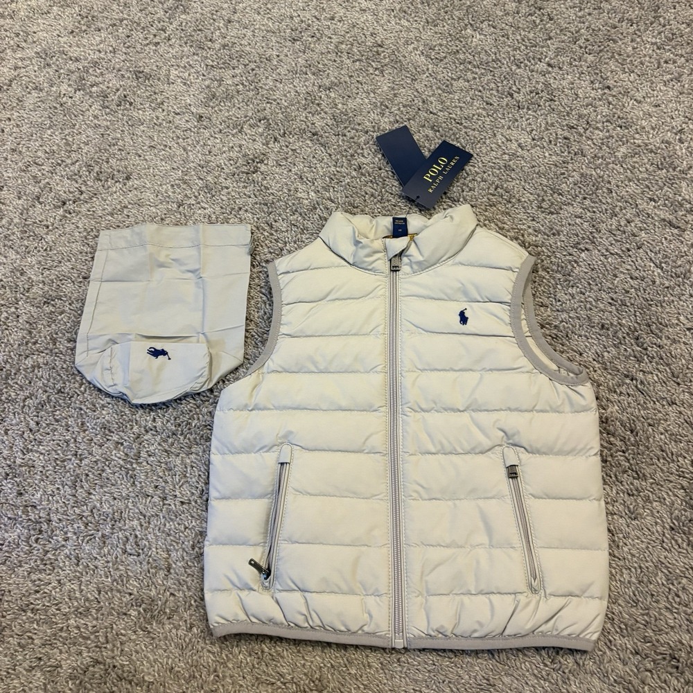 NEW Polo RALPH LAUREN Boys Coat 4/4T Gray Down Packable PUFFER VEST Full Zip Up